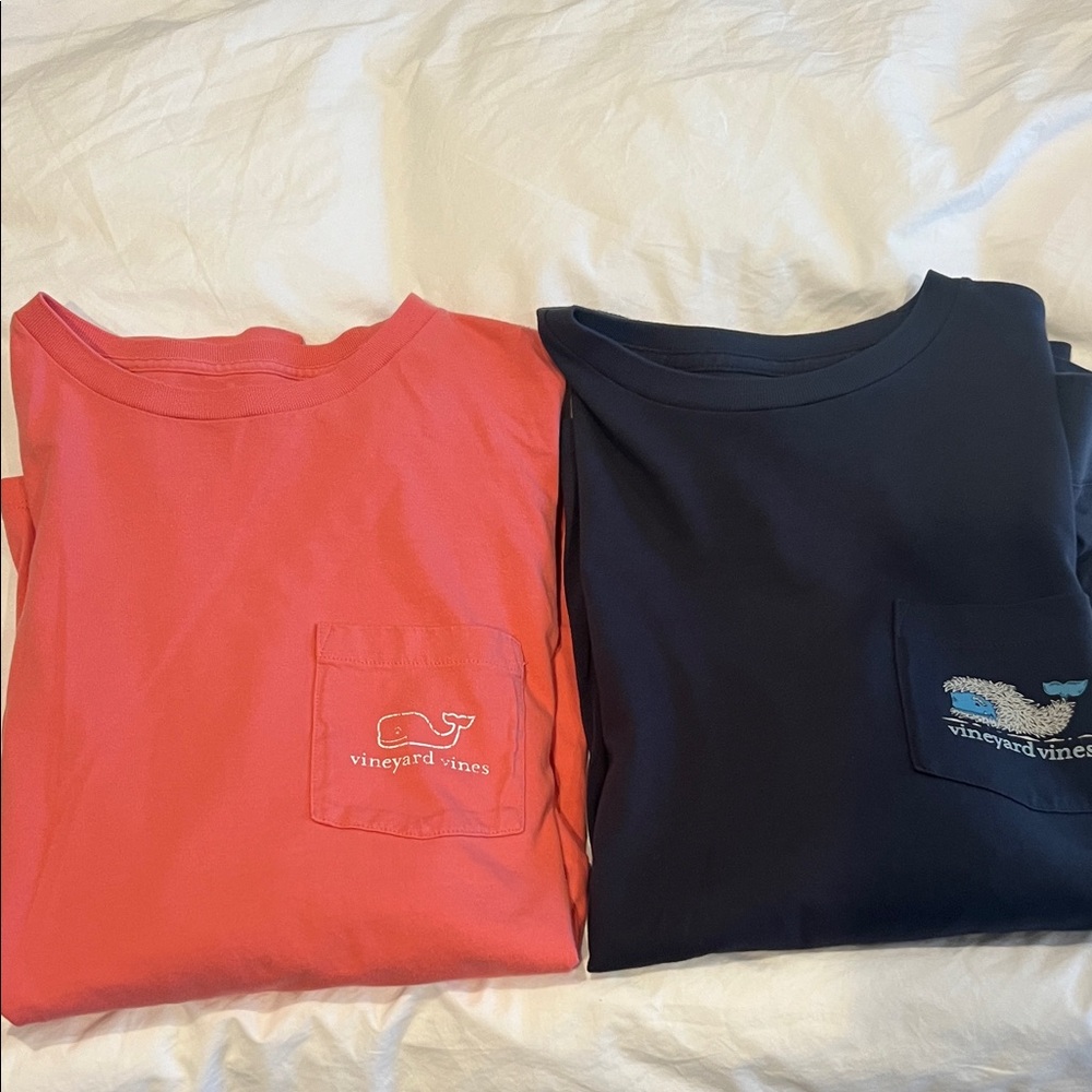 Vineyard Vines Coral and Navy Long Sleeve Tees